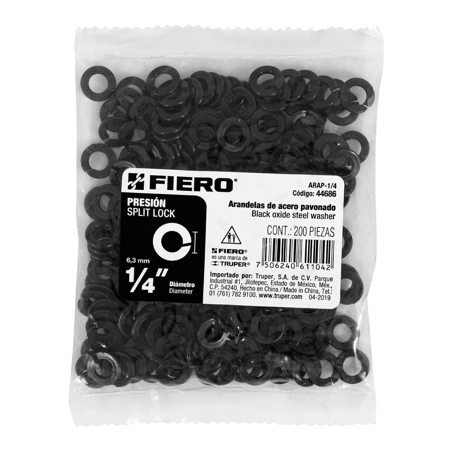 Bolsa con 200 arandelas de presión de 1/4', FIERO