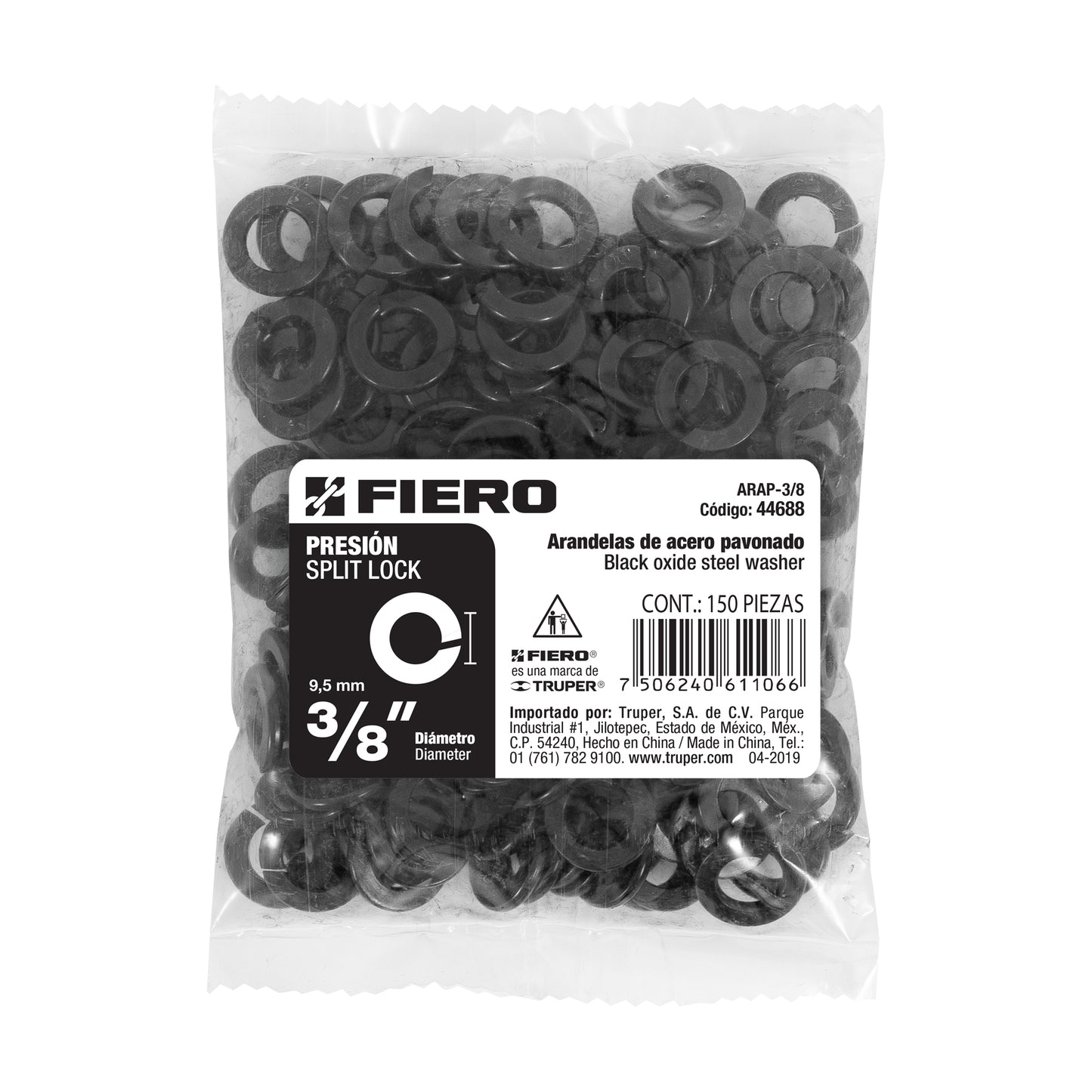 Bolsa con 150 arandelas de presión de 3/8', FIERO
