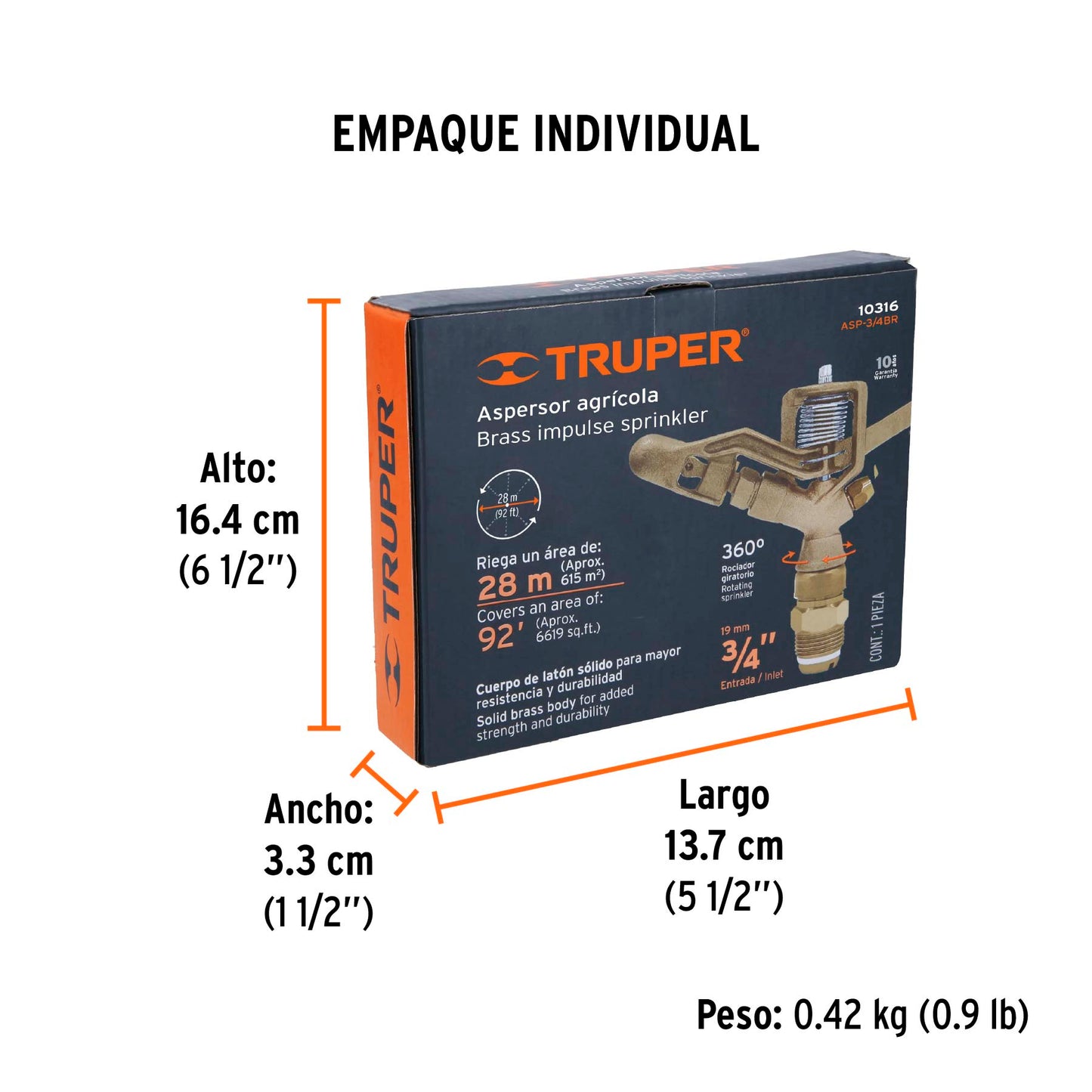 Aspersor agrícola de 3/4' fundido en latón, TRUPER