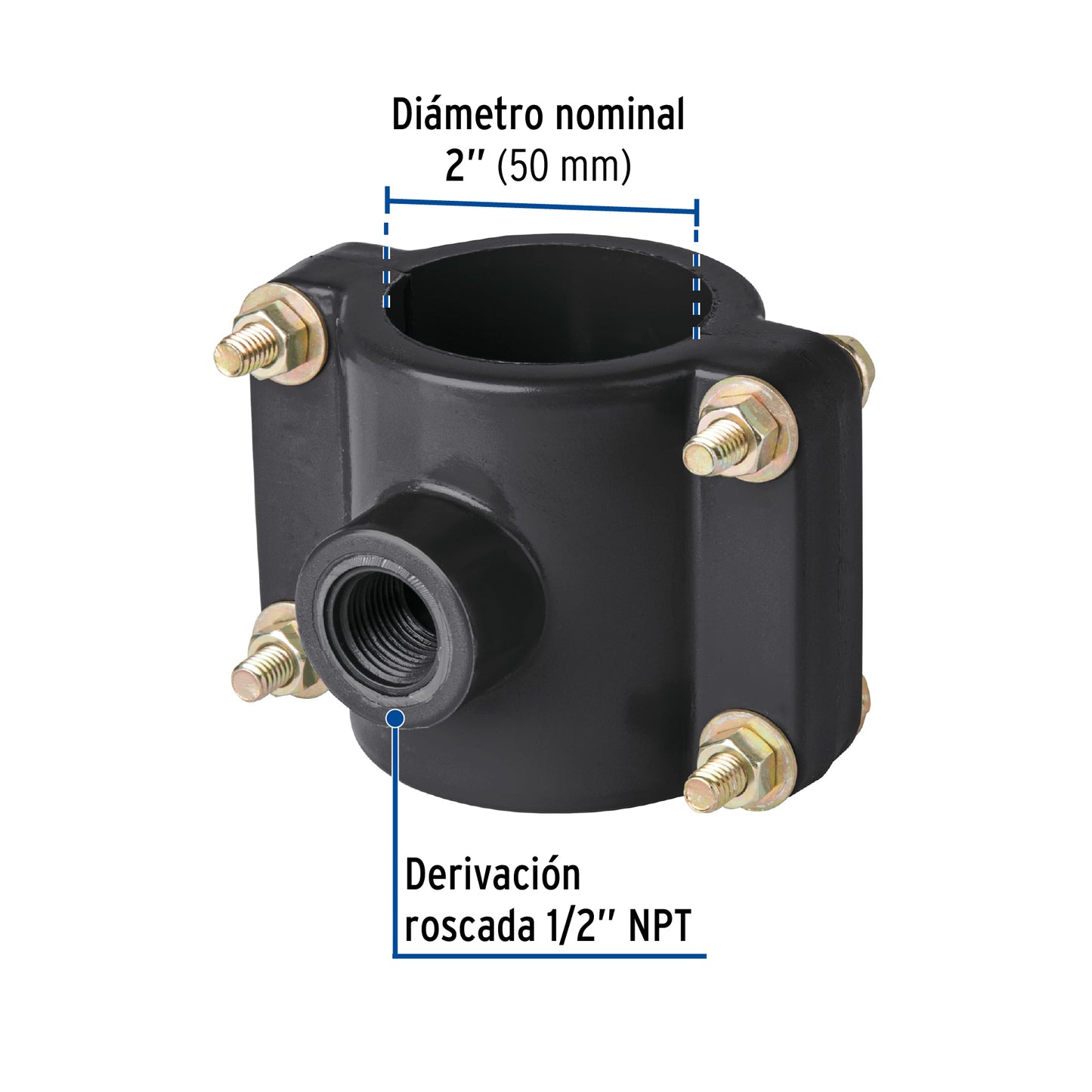 Abrazadera para toma domiciliaria PP 2' x 1/2', Foset