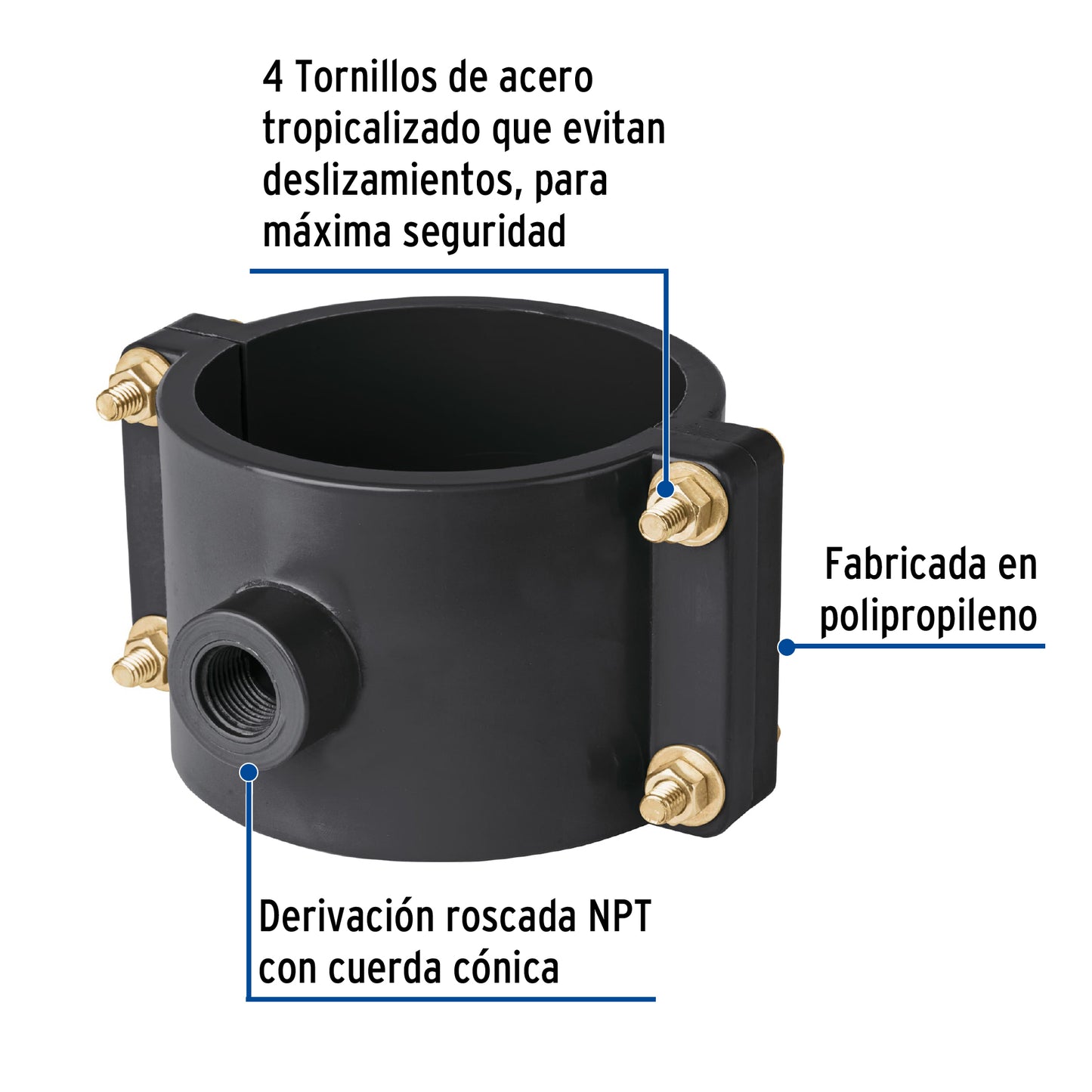 Abrazadera para toma domiciliaria PP 4' x 1/2', Foset