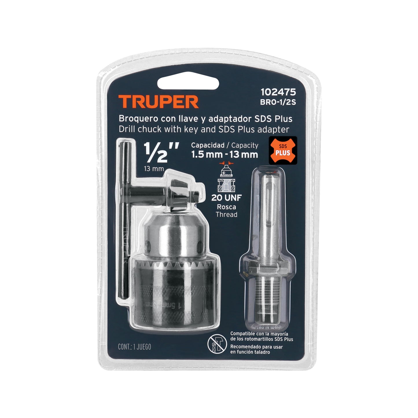 Broquero 1/2' con llave y adaptador SDS Plus, TRUPER
