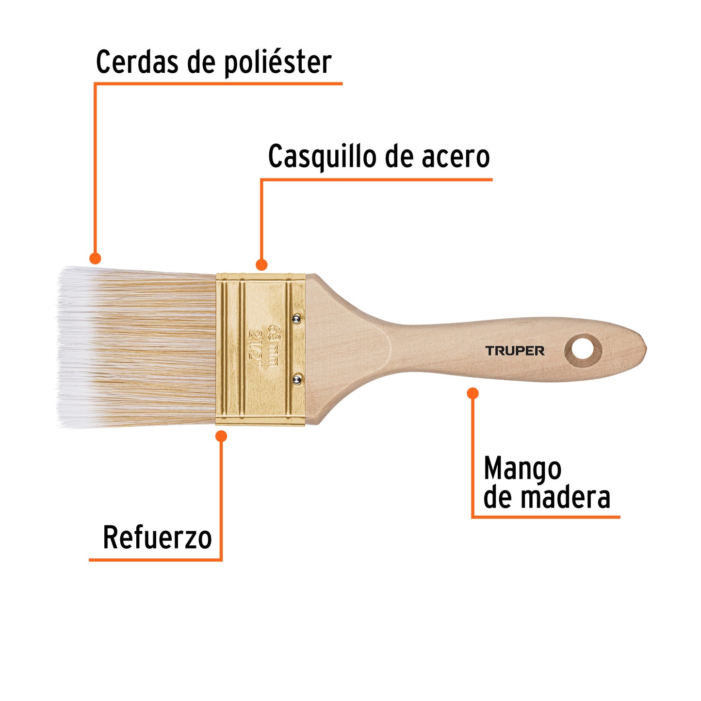 Brocha cerdas sintéticas 2-1/2' corte recto, mango de madera
