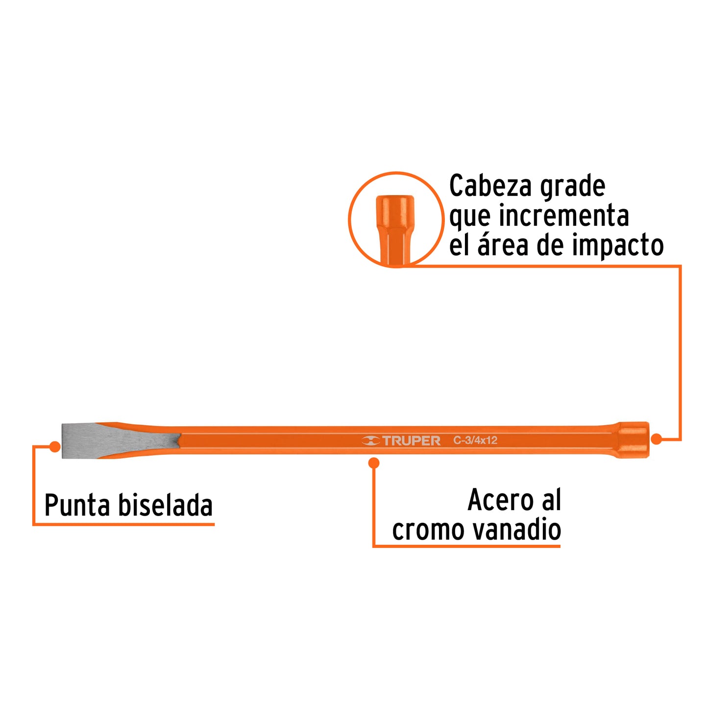 Cincel de corte frío de 3/4 X 12', Truper