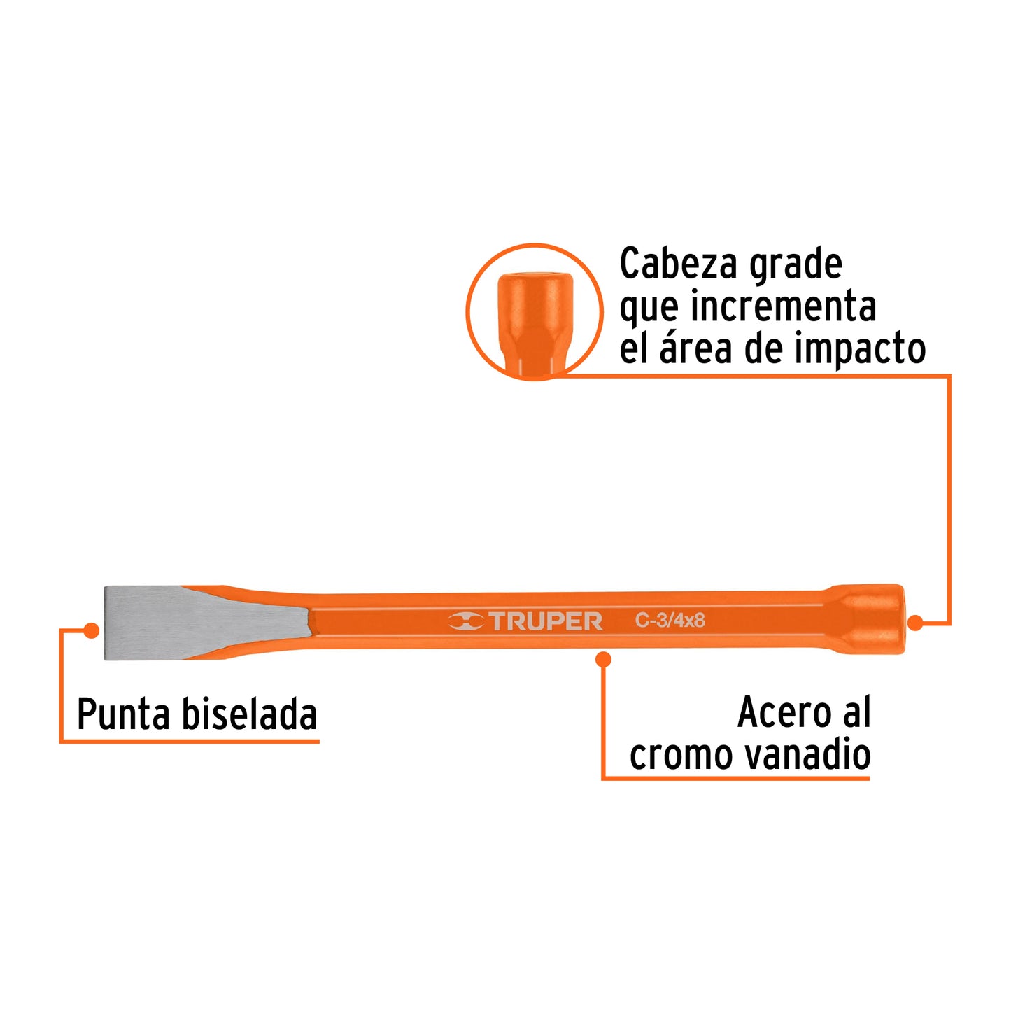 Cincel de corte frío de 3/4 X 8', Truper