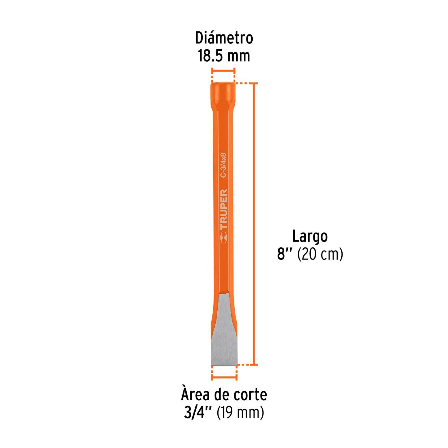 Cincel de corte frío de 3/4 X 8', Truper
