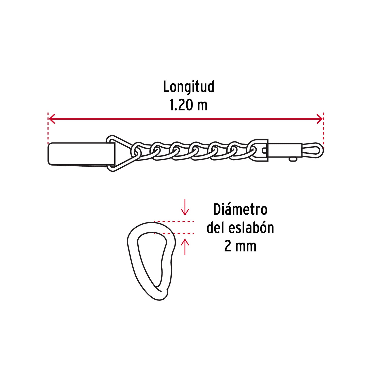 Cadena de paseo para perro de 1.2 m x 2 mm, FIERO