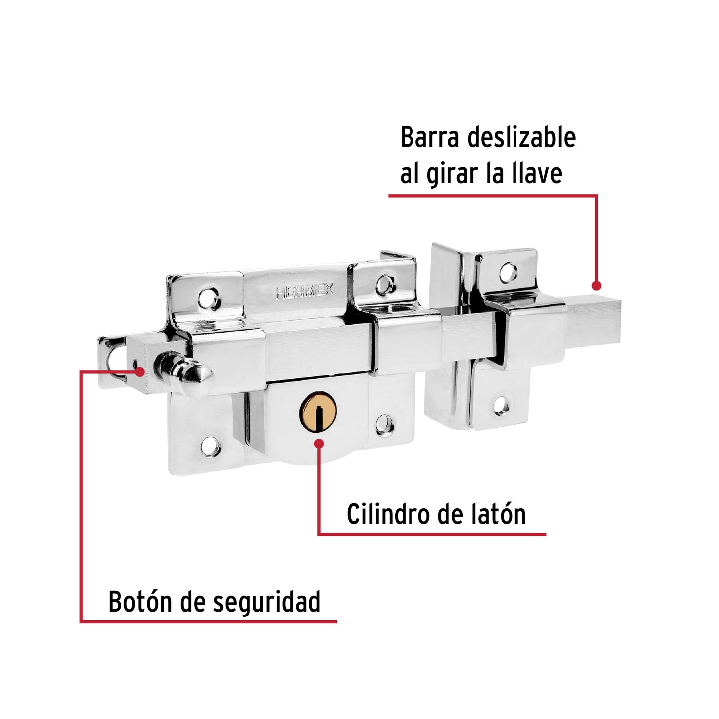 Cerradura de barra libre, derecha, HERMEX