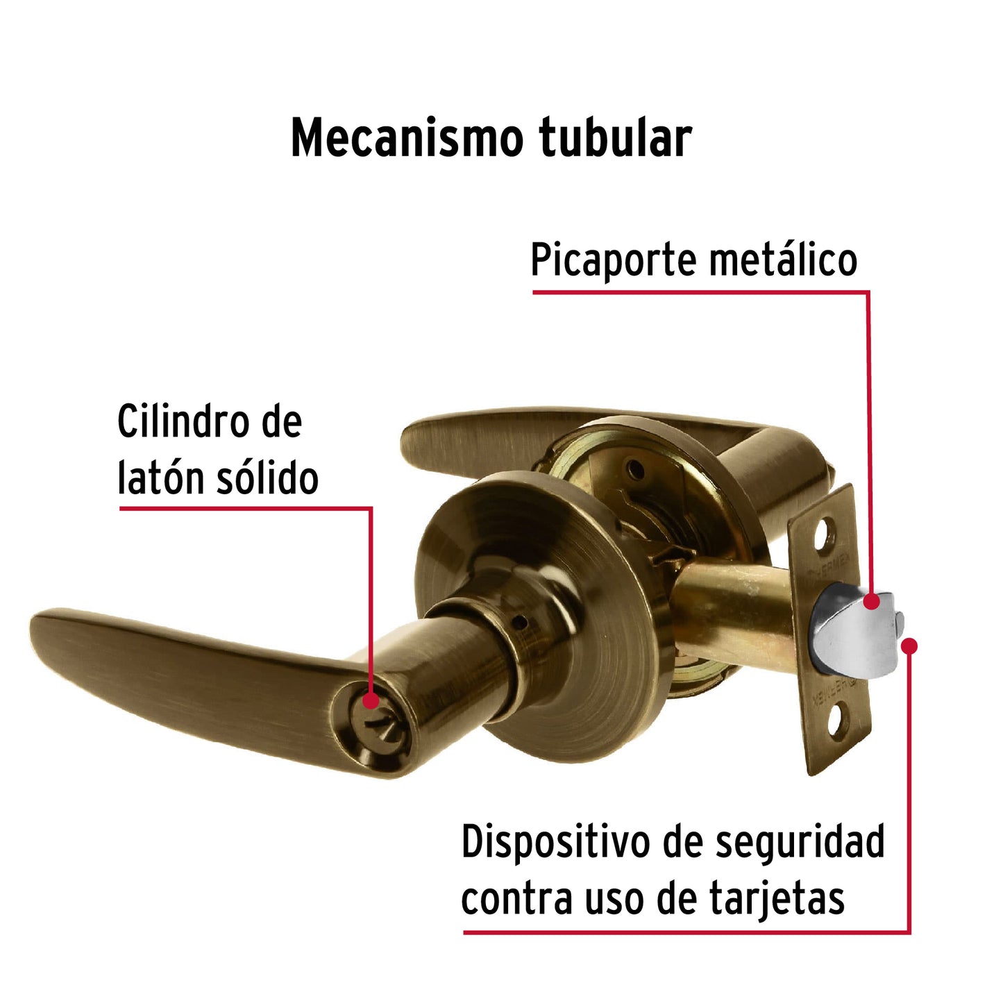 Cerradura manija 'Turín' p/recámara latón antiguo, cil latón