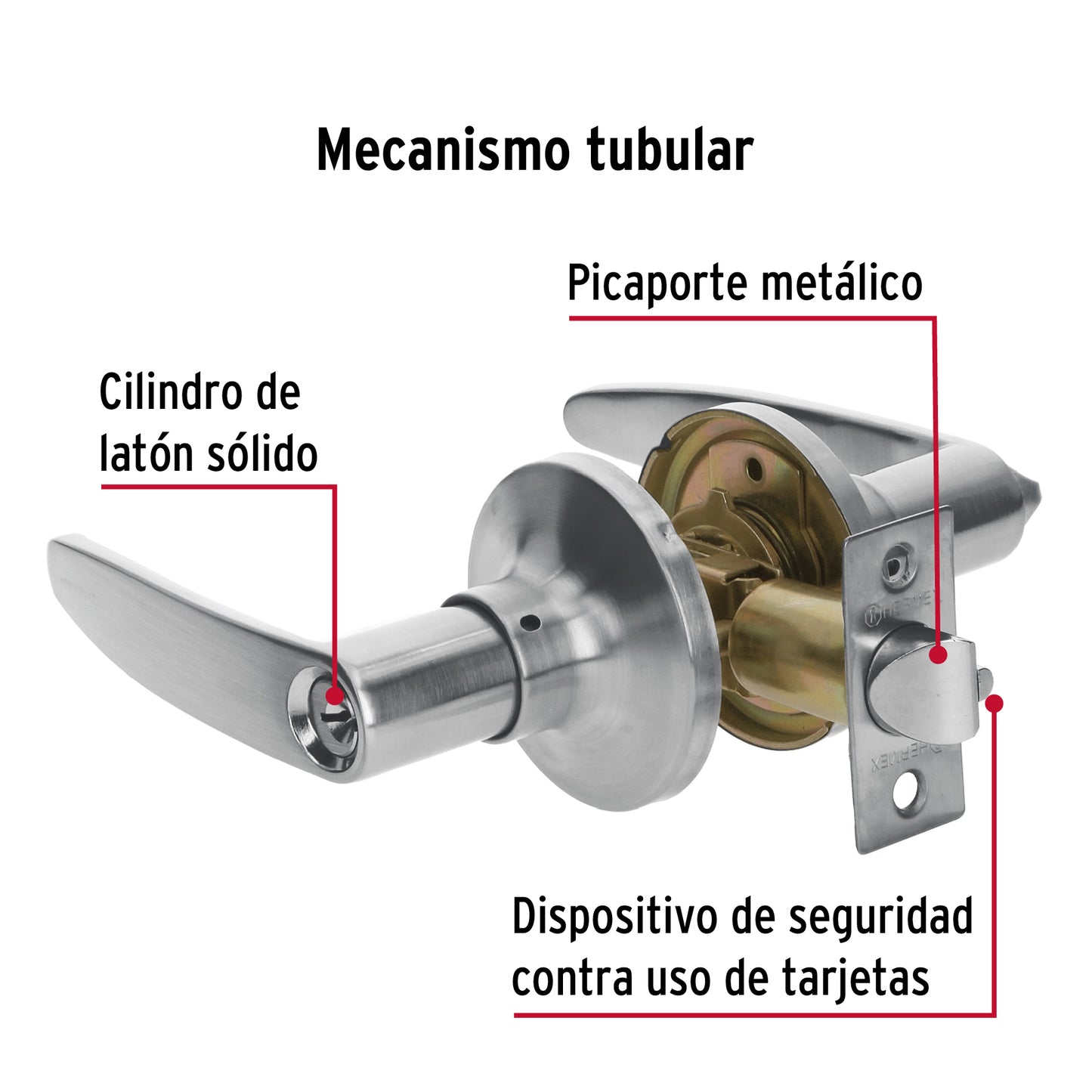 Cerradura manija 'Turín' p/recámara cromo mate, cil latón