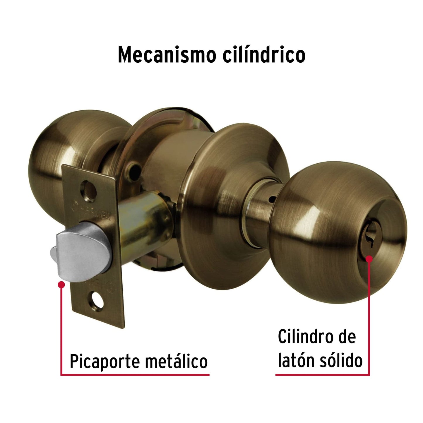 Cerradura tipo esfera para entrada, latón antiguo, HERMEX