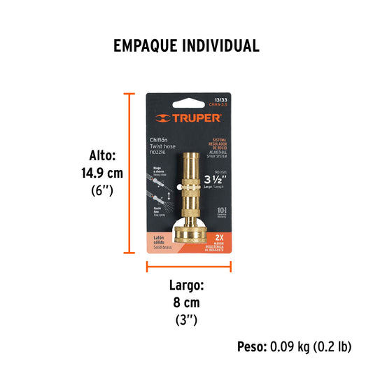 Chiflón 3-1/2' de latón maquinado para manguera, Truper
