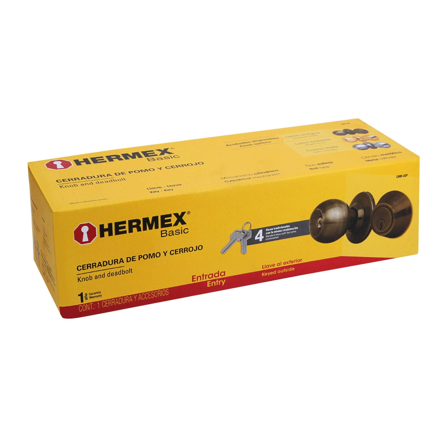 Combo cerraduras, llave-llave, latón antiguo, HERMEX BASIC