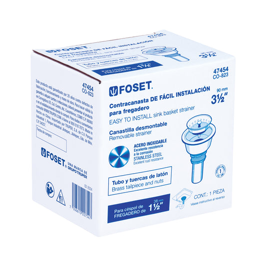 Contracanasta 3-1/2' inox, instalafácil, cpo profundo, Foset