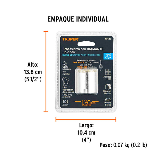 Brocasierra diamante 1-1/4' borde continuo, Truper
