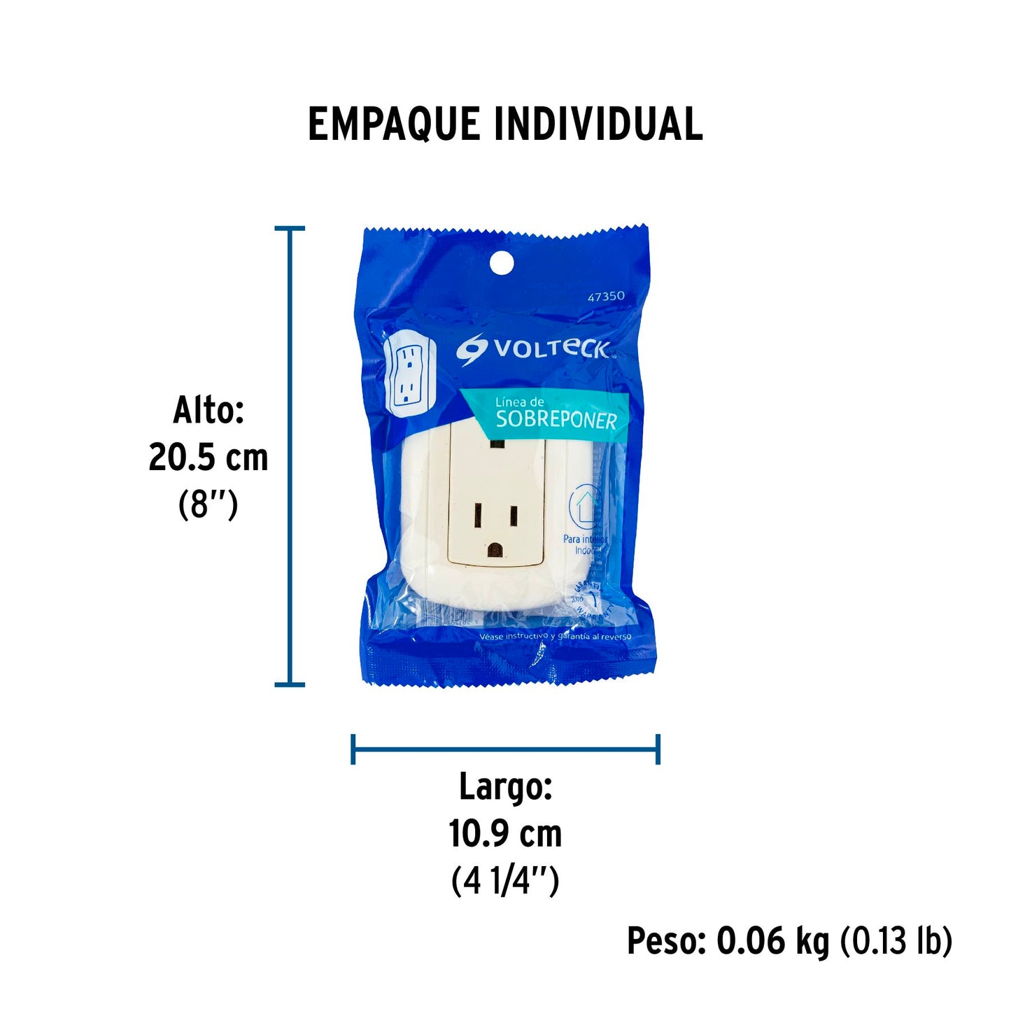 Contacto de sobreponer dúplex 2 polos+ tierra, ABS, Volteck