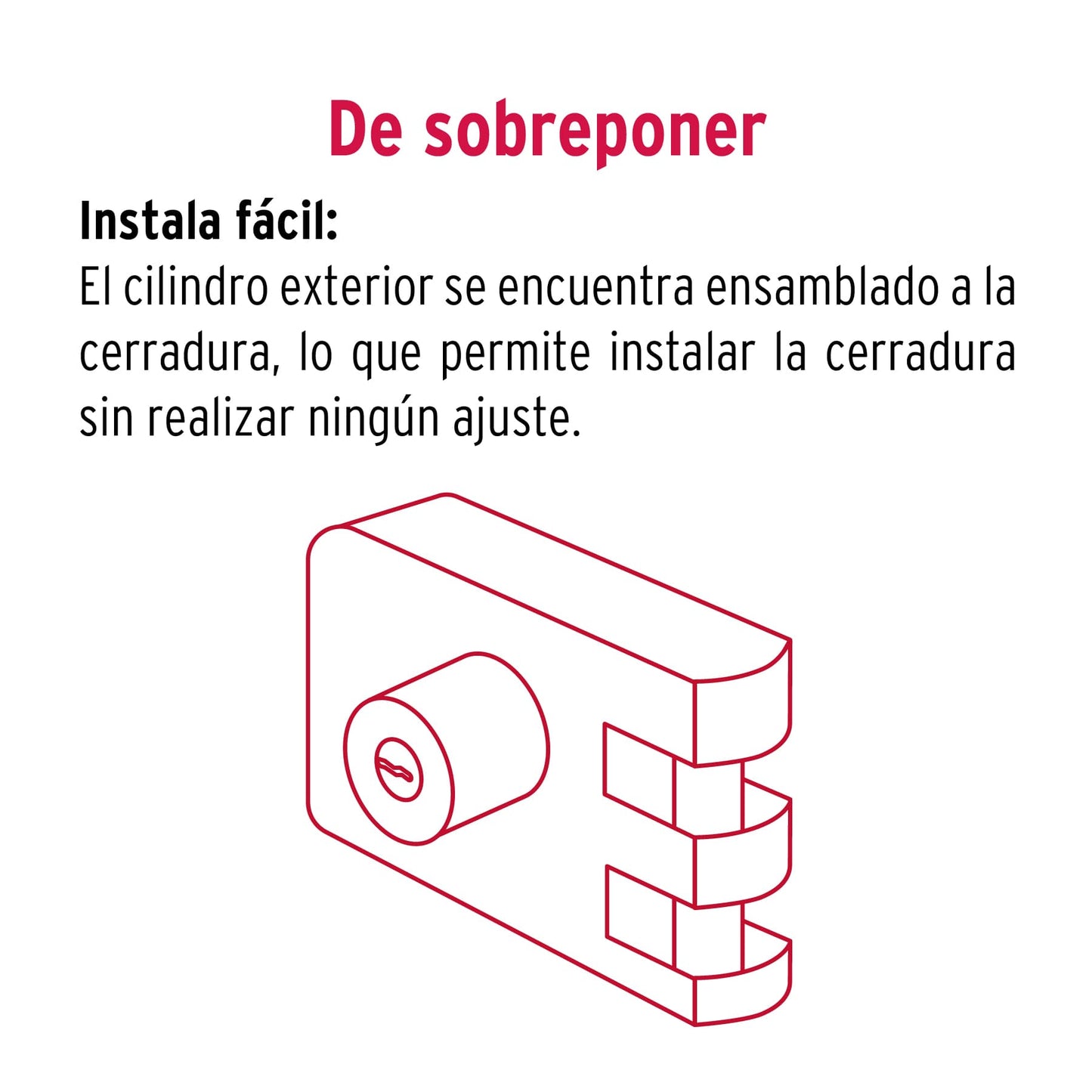 Cerradura sobreponer, puerta corrediza, instala-fácil, der.