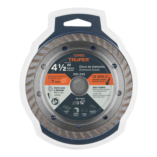 Disco de diamante de 4-1/2' x 2.2 mm, rin turbo, TRUPER