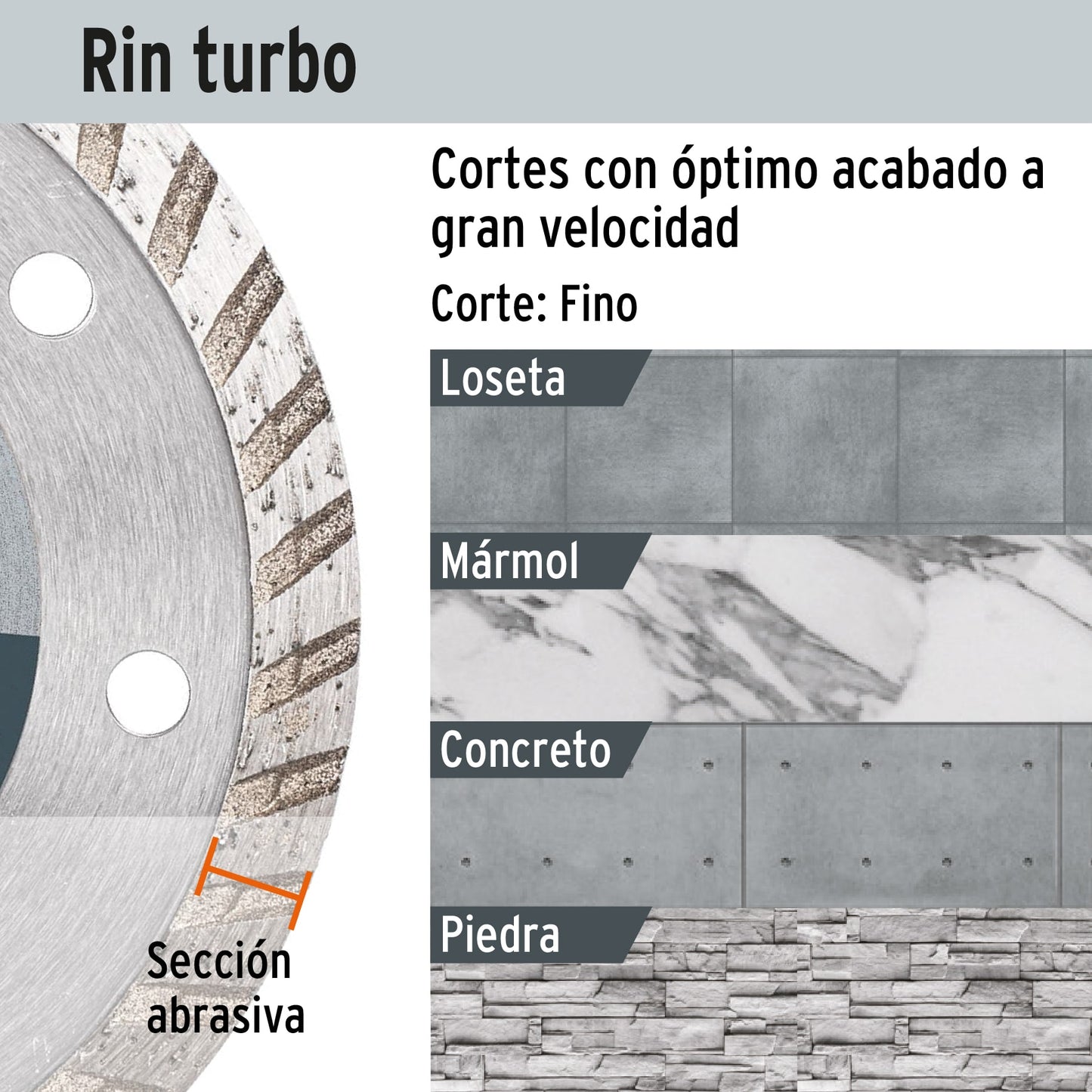 Disco de diamante de 4-1/2' x 2.2 mm, rin turbo, TRUPER