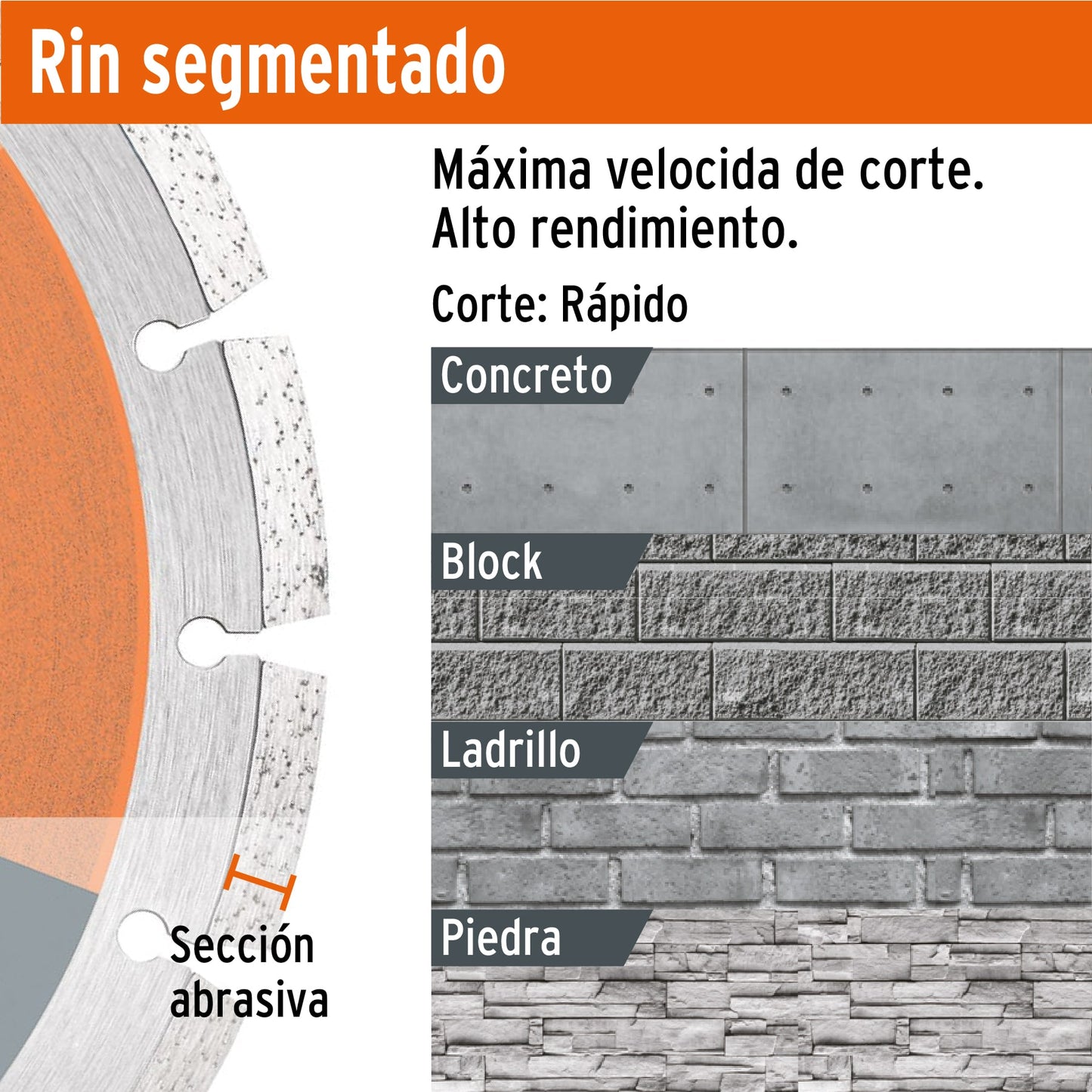 Disco de diamante de 4-1/2' x 2.1 mm, rin segmentado, TRUPER