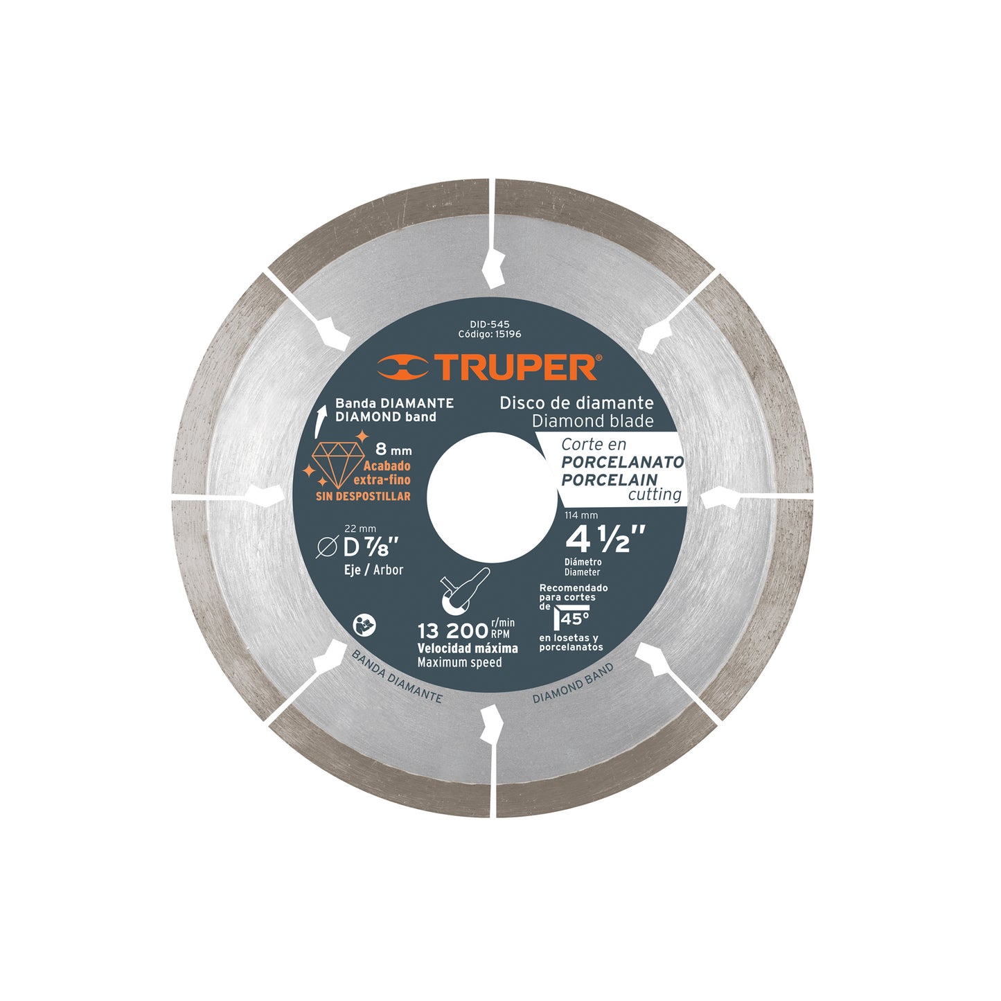 Disco de diamante de 4-1/2' x 1.3 mm, corte de porcelanato