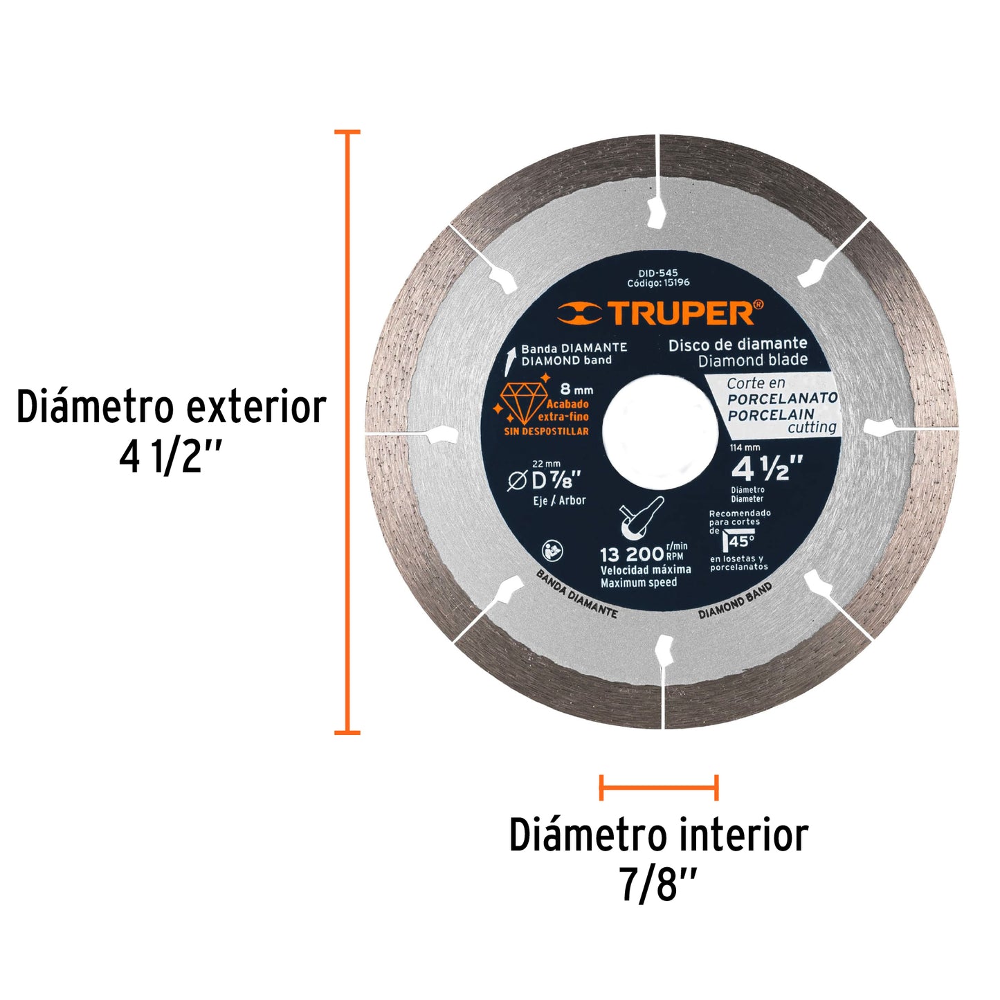 Disco de diamante de 4-1/2' x 1.3 mm, corte de porcelanato