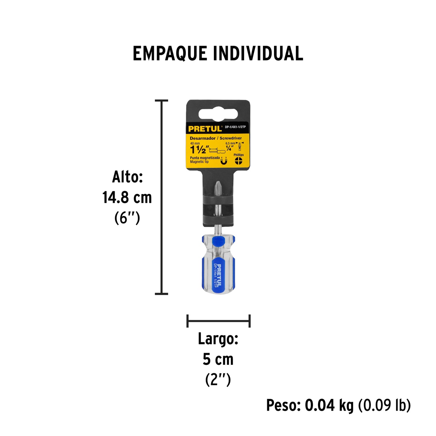 Desarmador de cruz 1/4 x 1-1/2' mango de PVC, Pretul