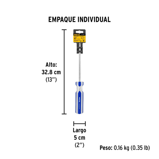 Desarmador de cruz 5/16 x 6' mango de PVC, Pretul
