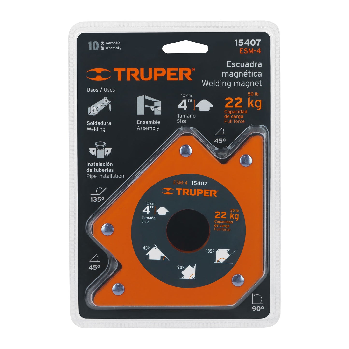 Escuadra magnética p/soldar, 4', capacidad 22 kg, TRUPER
