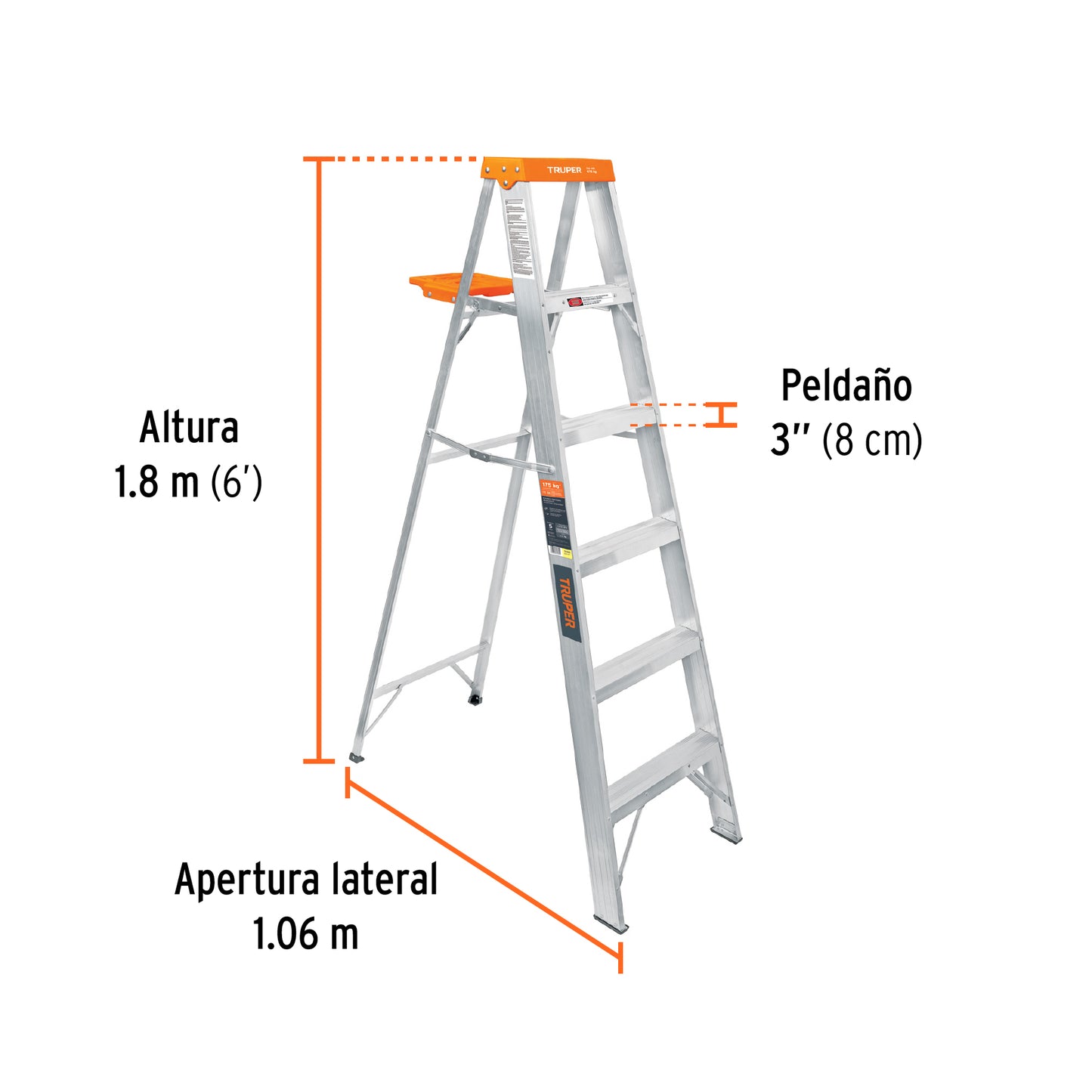 Escalera de tijera tipo ll 5 peldaños y bandeja, Truper