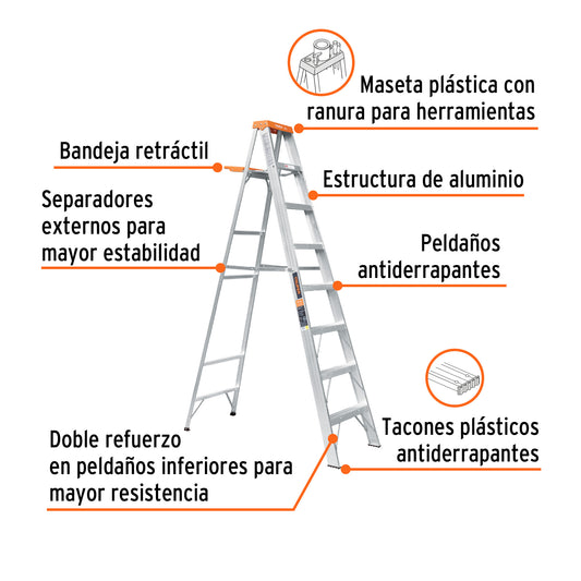 Escalera de tijera tipo II 7 peldaños y bandeja, Truper