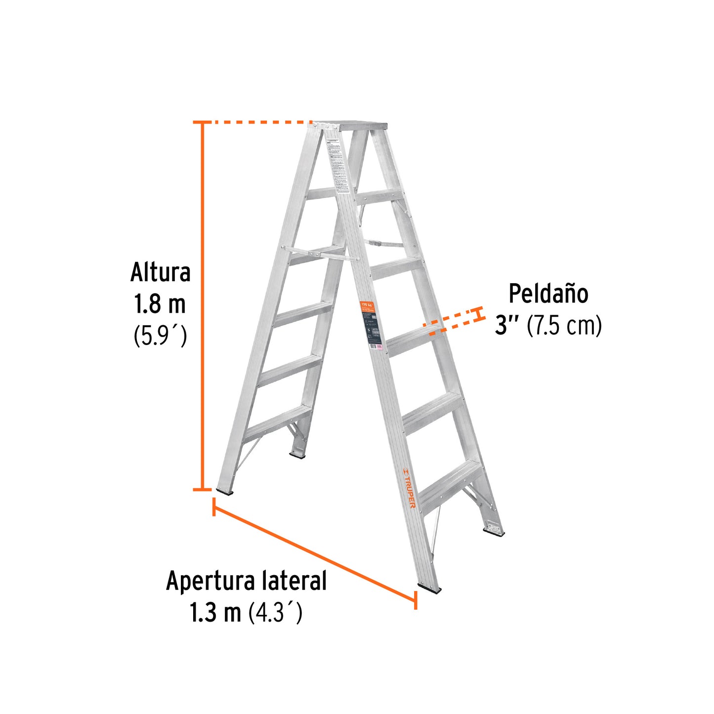 Escalera de tijera doble, tipo ll, 5 escalones, Truper
