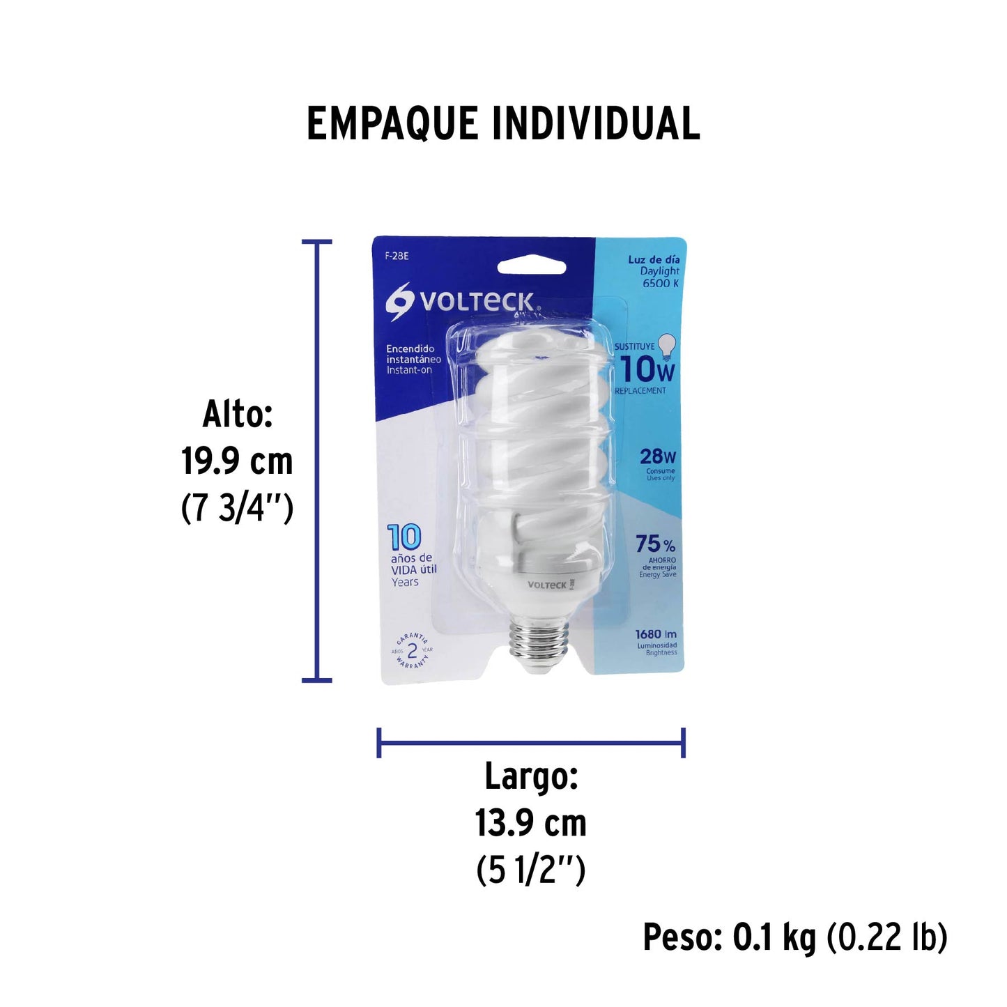 Lámpara espiral T4 28 W luz de día en blíster, Volteck