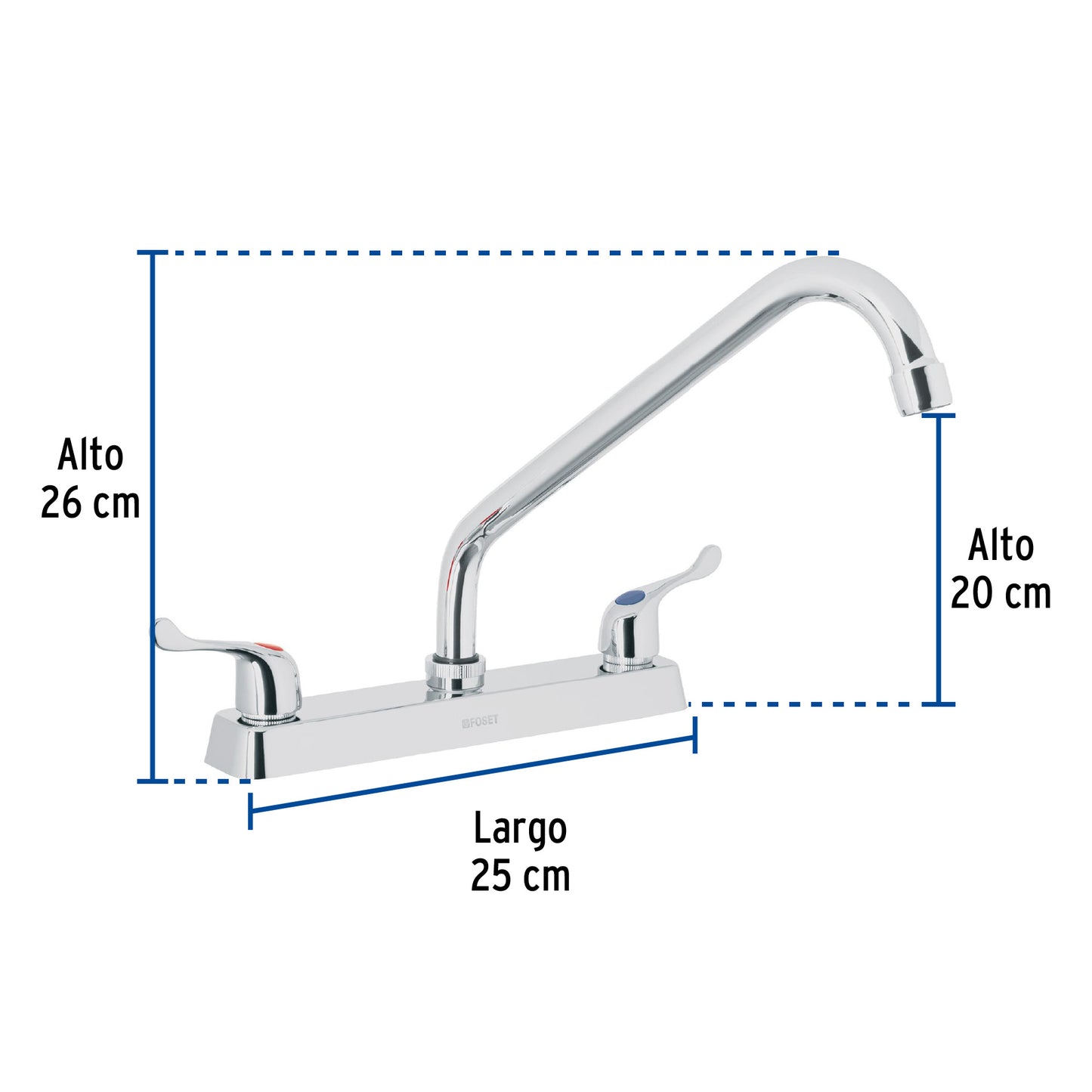 Mezcladora 8' fregadero cromo, cuello largo, palanca, BASIC