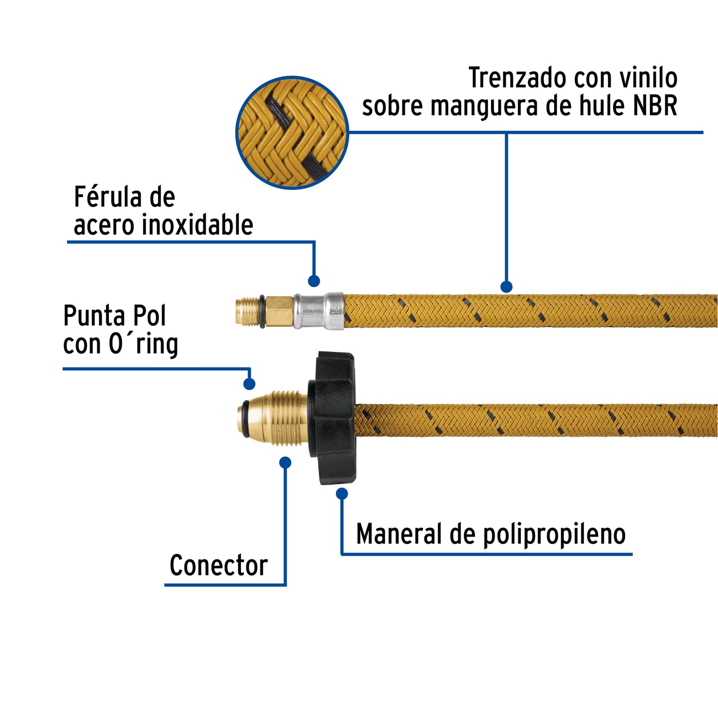 Manguera pigtail, vinilo, 7/16' x 7/8', 55 cm, FOSET