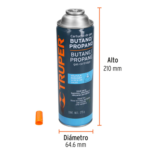 Lata de gas de 275 g con válvula roscada, TRUPER