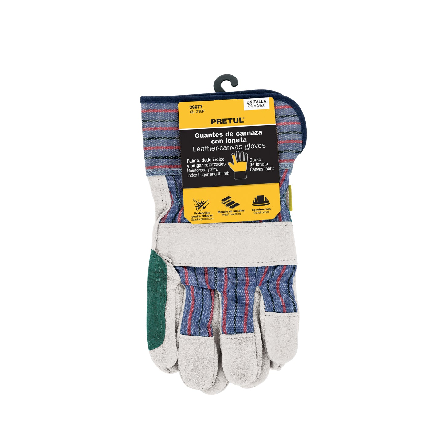 Guantes de carnaza y loneta con refuerzo, unitalla, PRETUL
