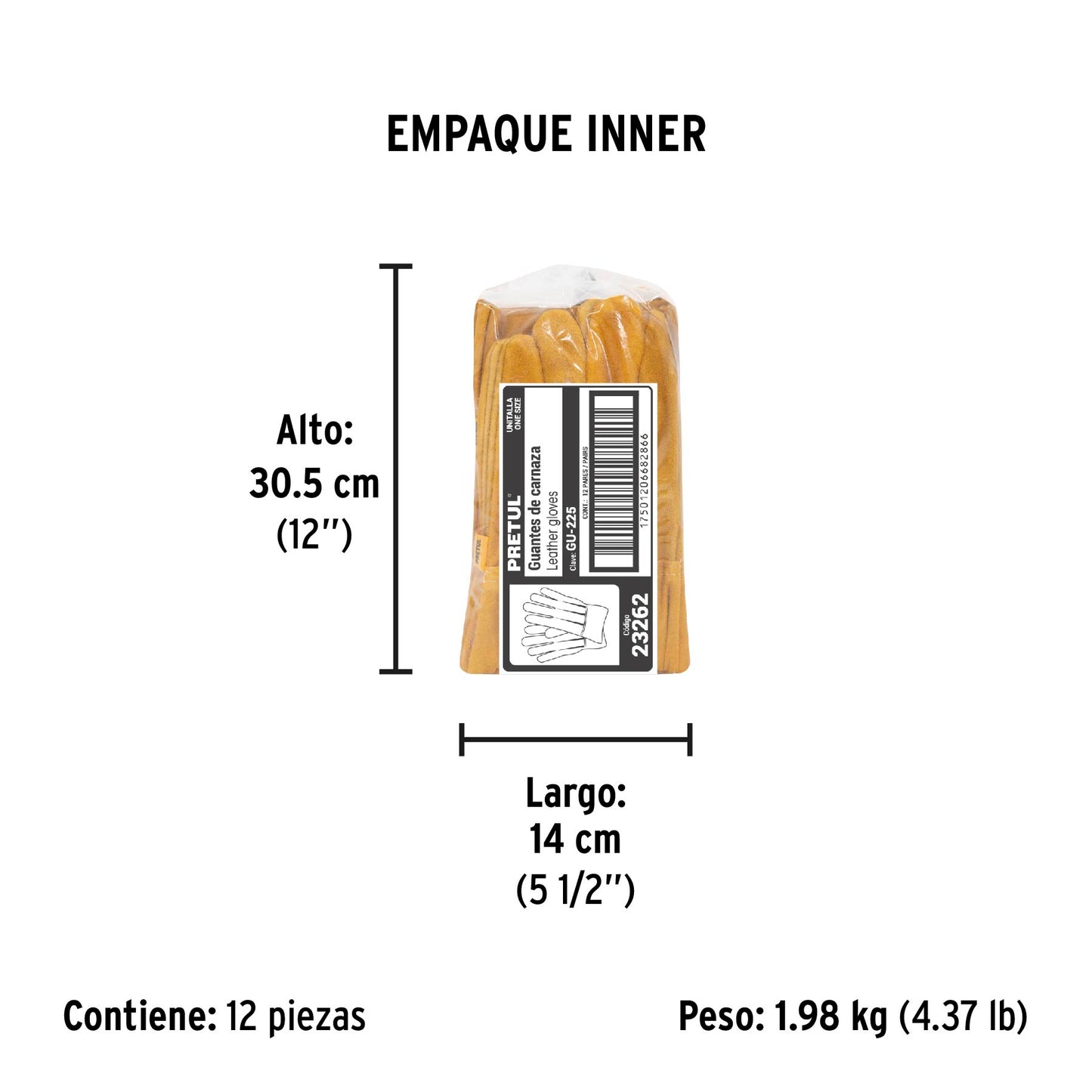 Guantes de carnaza, cortos, unitalla, PRETUL