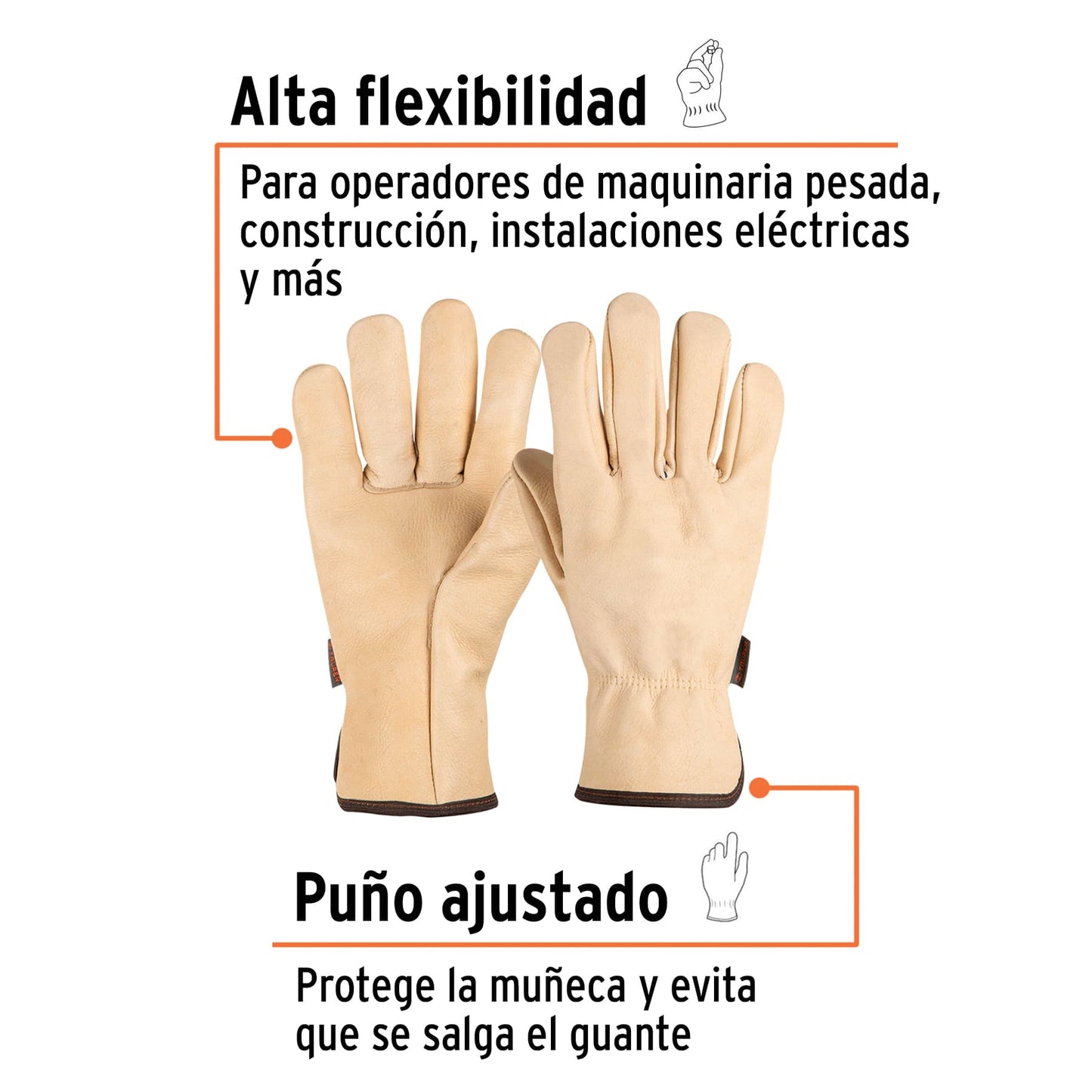 Guantes de piel de res tipo operador, TRUPER