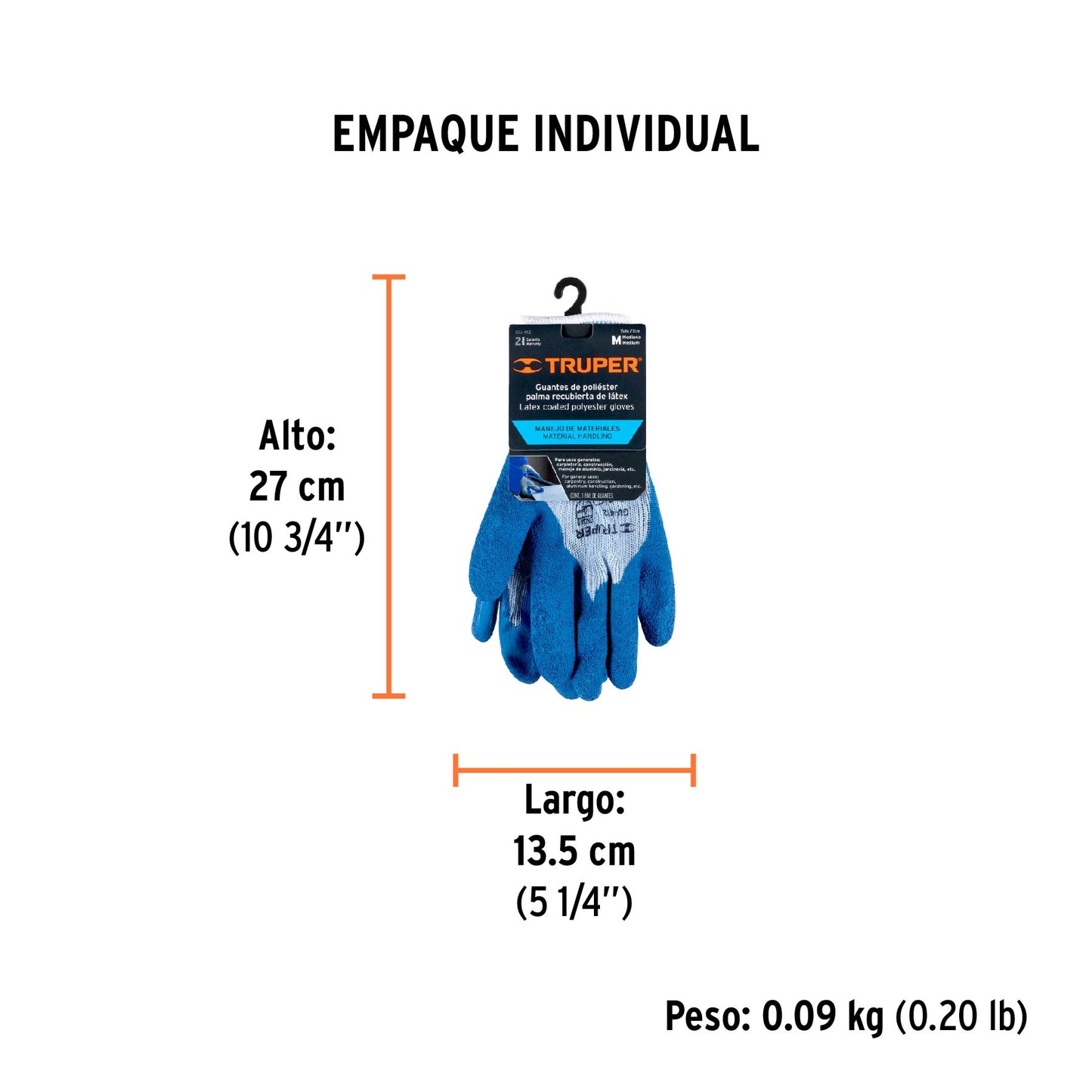 Guantes de poliéster recubiertos de latex, M, TRUPER