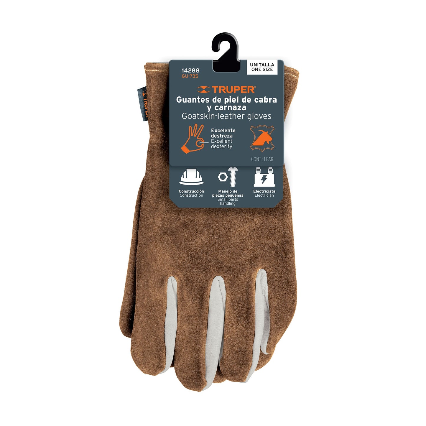 Guantes de piel de cabra con dorso de carnaza, TRUPER