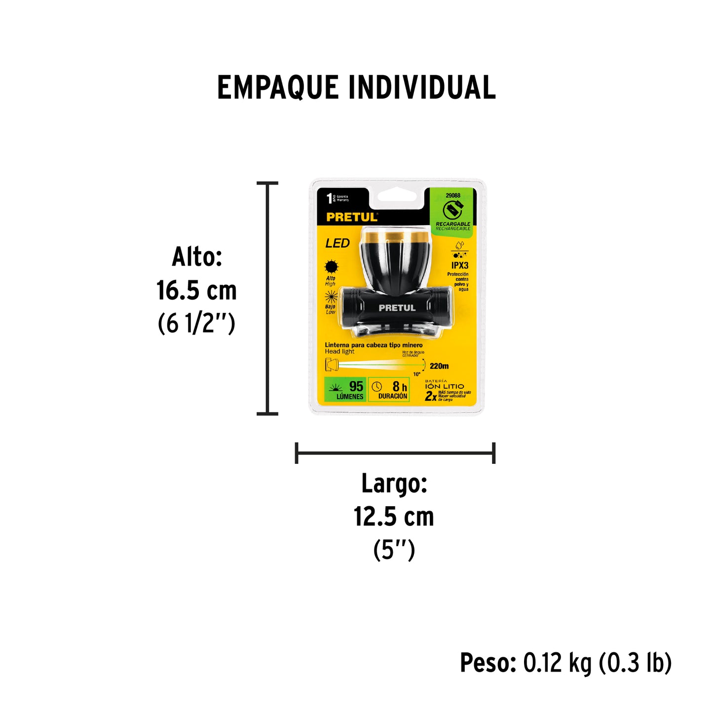 Linterna de minero LED 95 lm, recargable, PRETUL