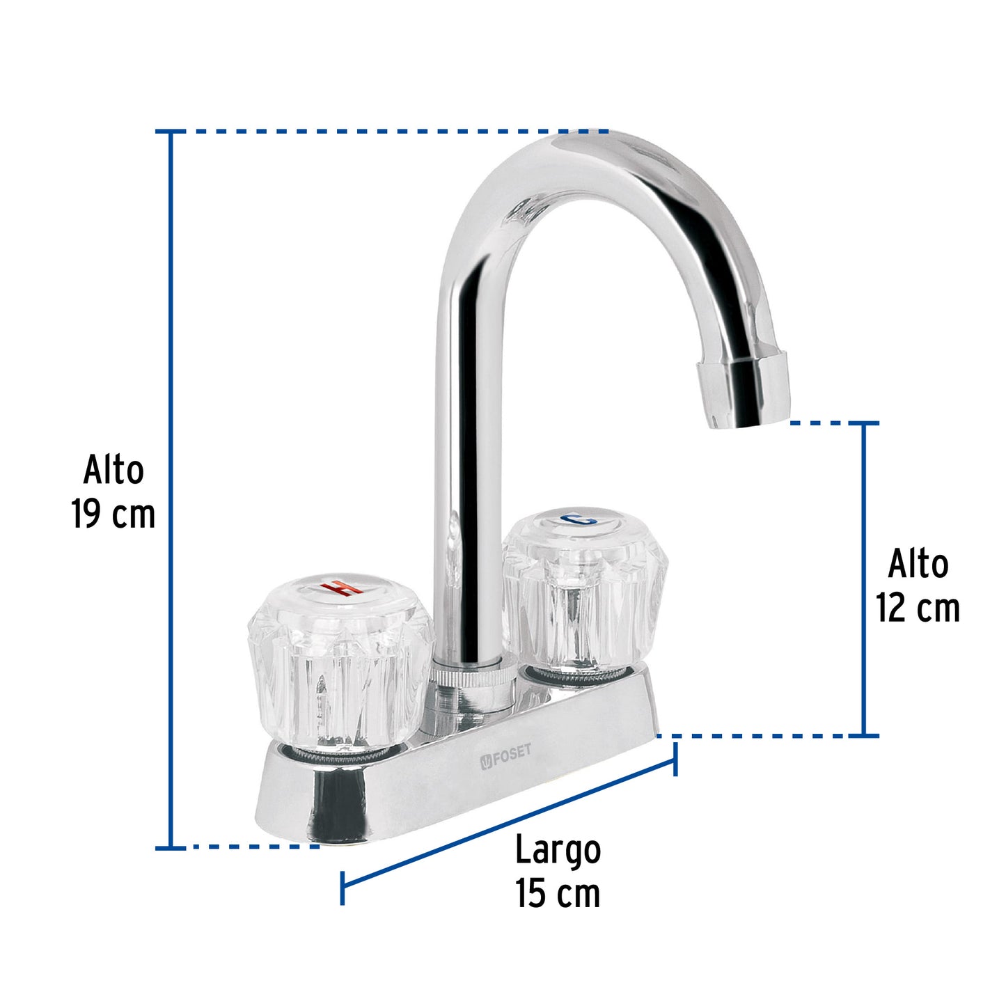 Mezcladora 4' para lavabo, cuello bar, manerales de acrílico