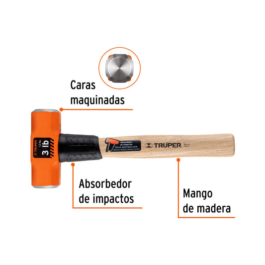 Marro octagonal 3 lb, mango de madera 12', Truper