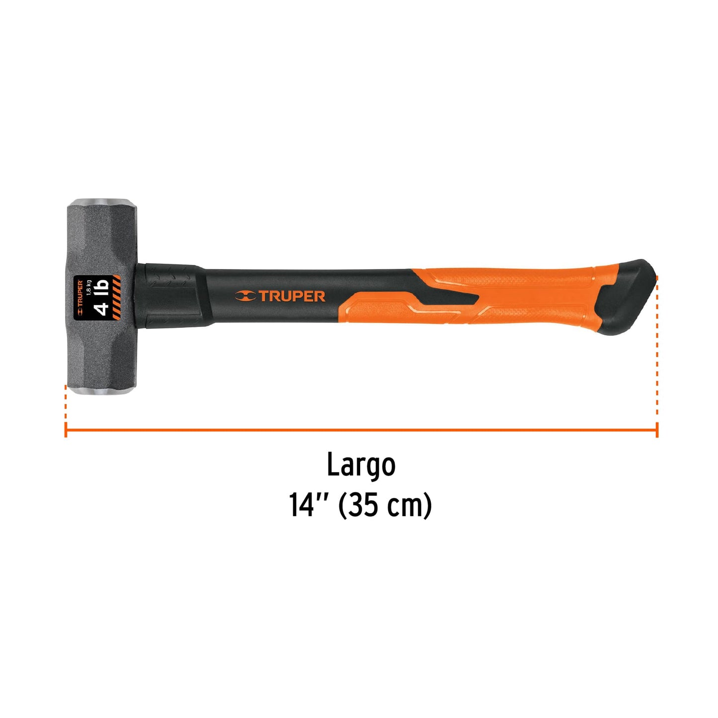 Marro octagonal 4 lb, mango de fibra de vidrio 14', Truper