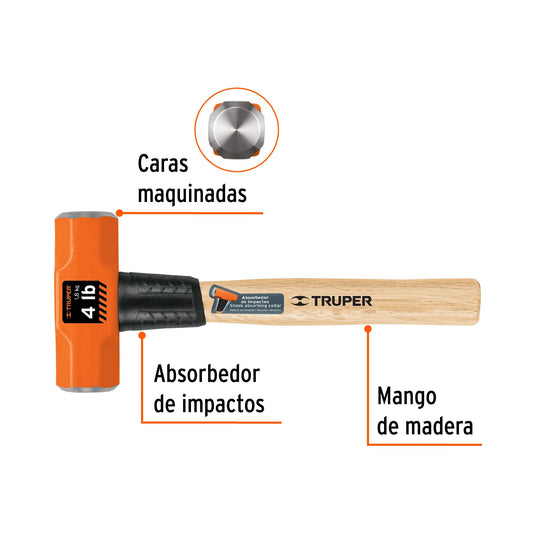 Marro octagonal 4 lb, mango de madera 12', Truper