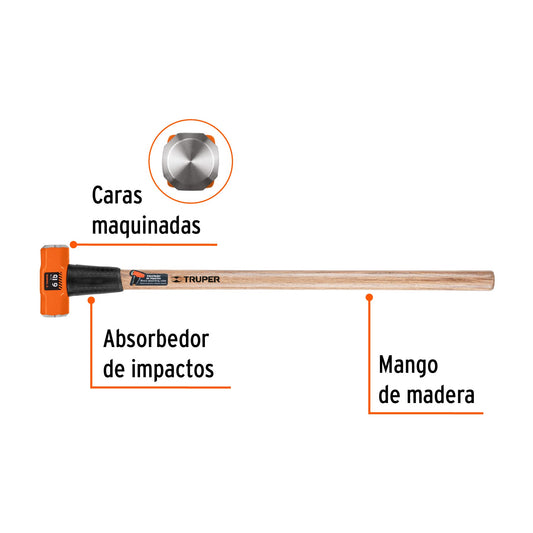 Marro octagonal 6 lb, mango de madera 36', Truper