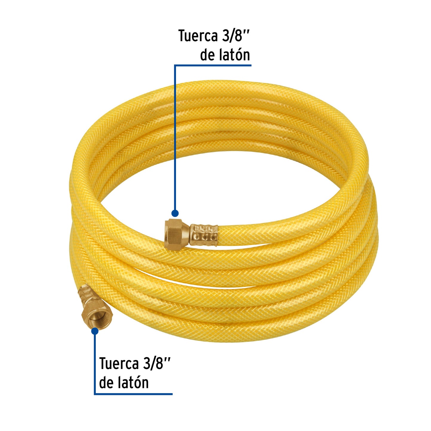 Manguera para gas, PVC amarilla, 3/8'flare, 4 m, FOSET
