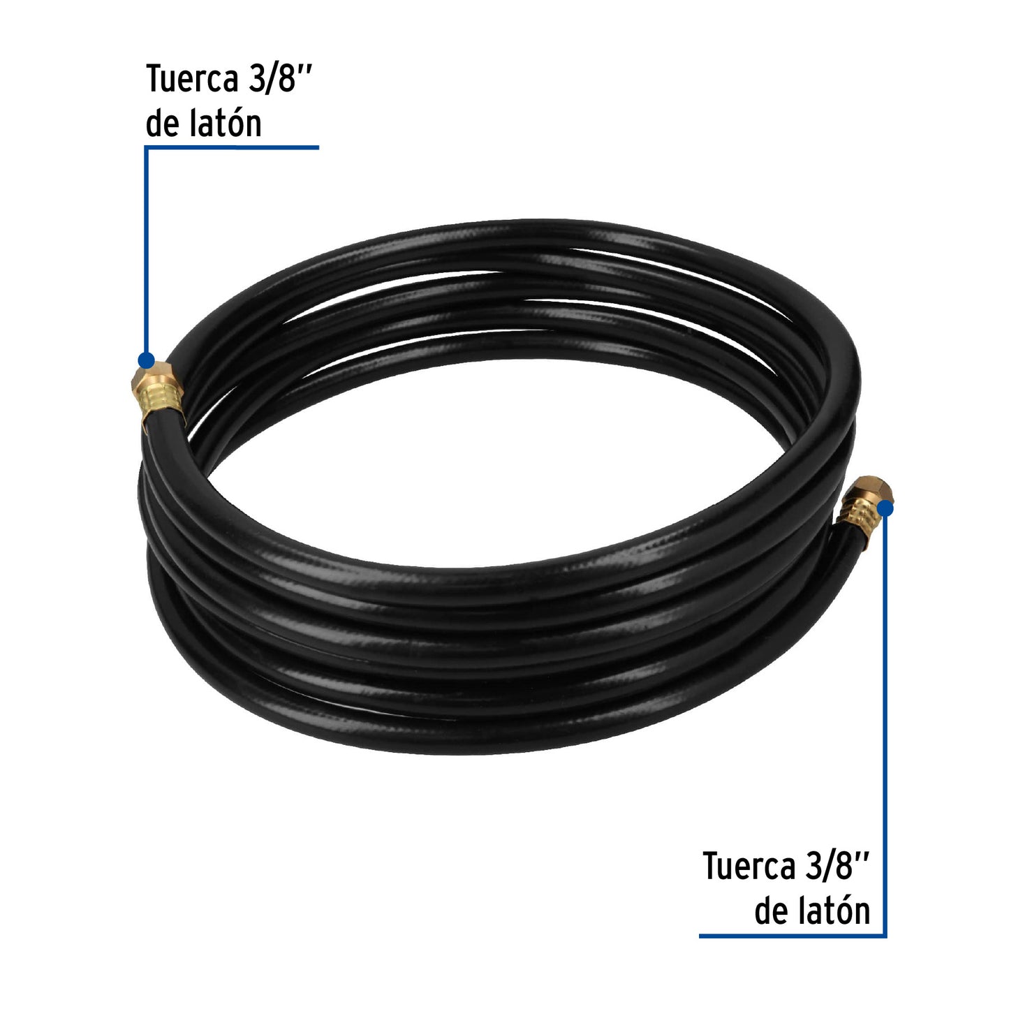 Manguera para gas, PVC negra, 3/8' flare, 5 m, FOSET