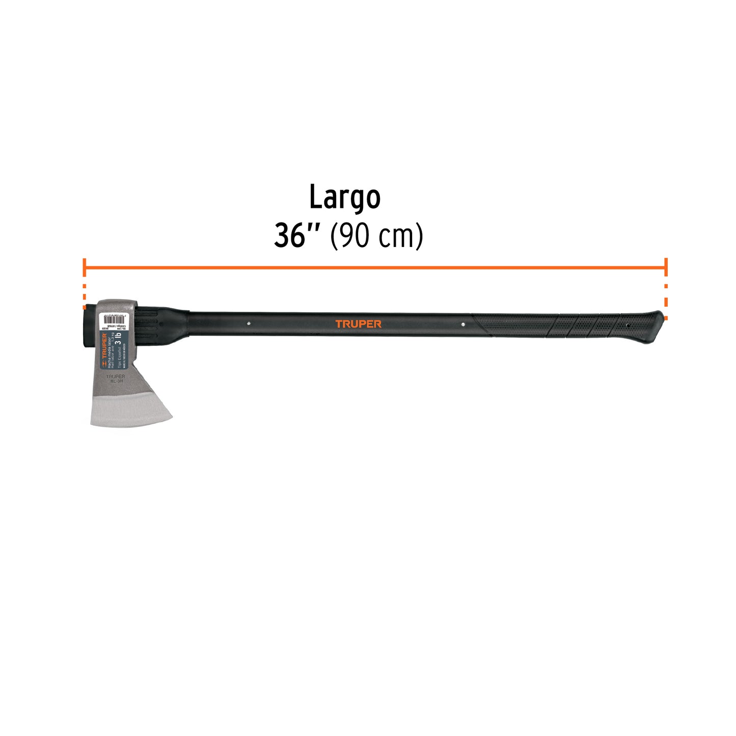 Hacha media labor 3 lb, mango de fibra de vidrio 36', TRUPER
